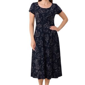 Chaps Midi Dress Womens Sz 16 Floral Cottage Babydoll Preppy Milkmaid Vtg New